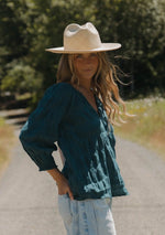 3/4 Sleeve Midnight Teal Blouse