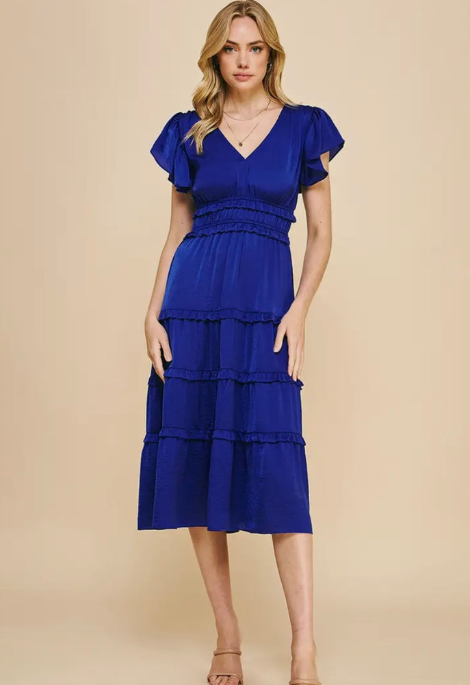 Tiered Midi Length Dress Satin