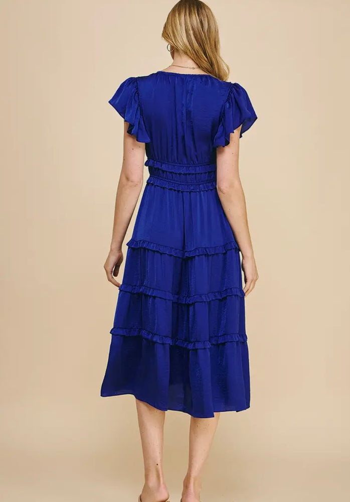 Tiered Midi Length Dress Satin