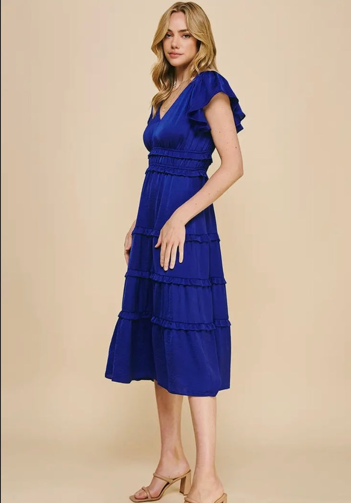 Tiered Midi Length Dress Satin