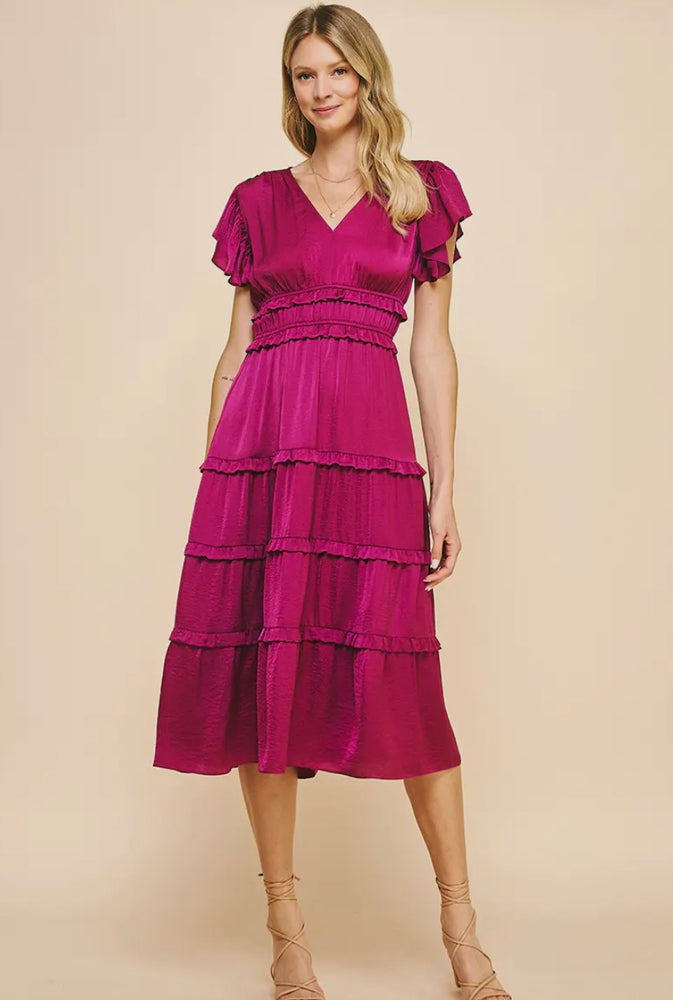 Tiered Midi Length Dress Satin