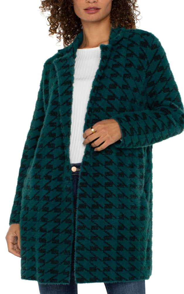 Open Front Coatigan Sweater Forest Houndstooth