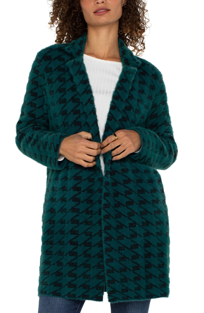 Open Front Coatigan Sweater Forest Houndstooth