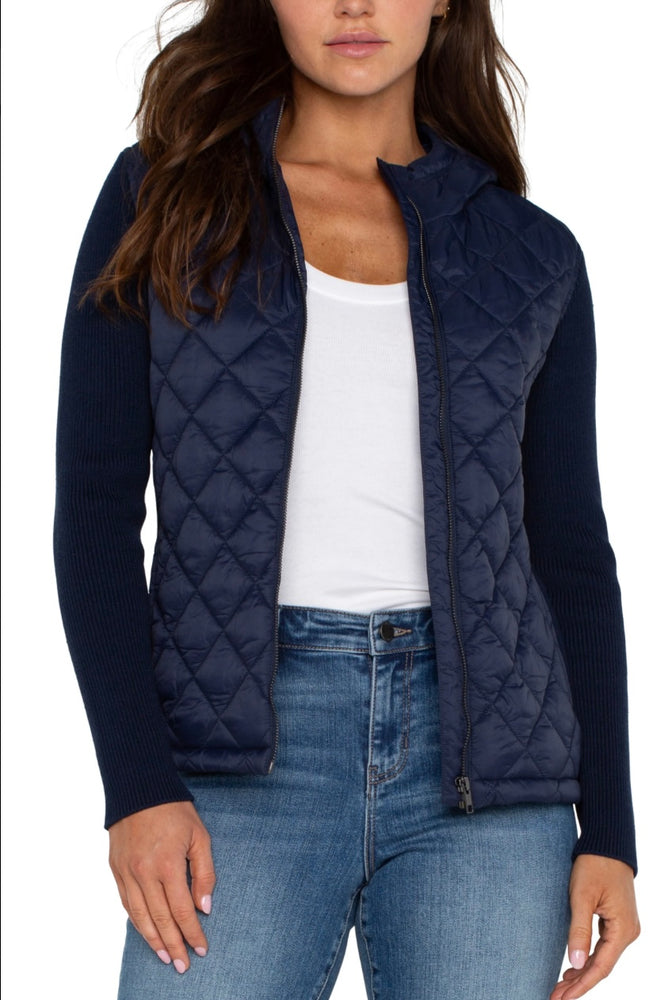 Quilted front full zip Hooded Sweater Jacket