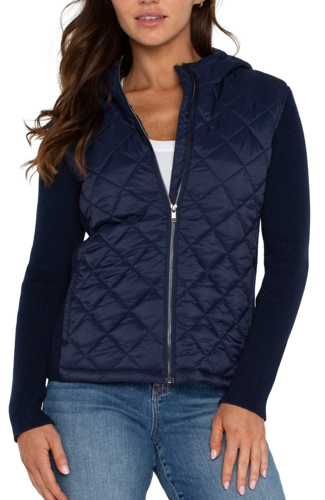 Quilted front full zip Hooded Sweater Jacket