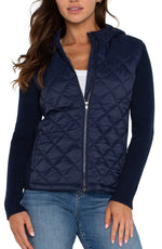 Quilted front full zip Hooded Sweater Jacket