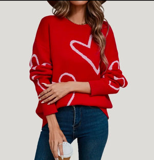 Red / White Heart Sweater