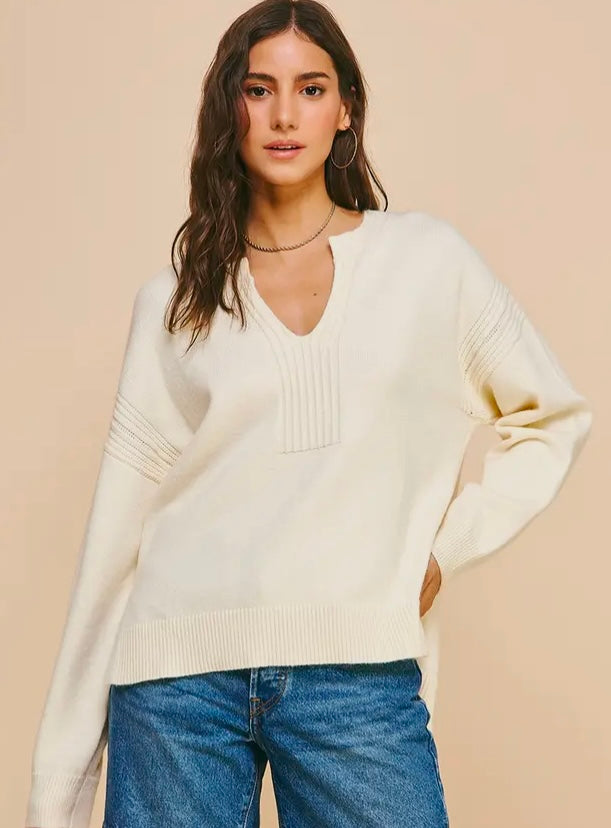 Open V Neck Sweater Ivory