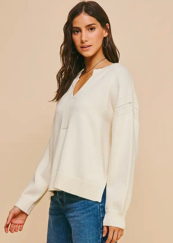 Open V Neck Sweater Ivory