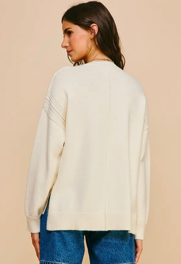 Open V Neck Sweater Ivory