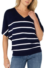 Short Sleeve Dolman  V Neck Sweater