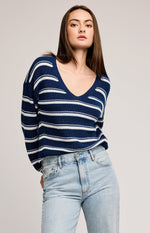 V Neck Nautical Stripe Sweater