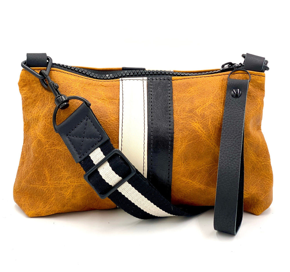 Nancy Crossbody Whiskey with  Black/Cream Stripes