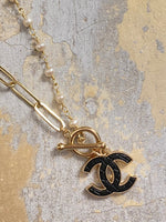 Large Gold filled link necklace with Vintage Chanel Charm