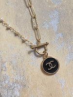 Large Gold filled link necklace with Vintage Chanel Charm